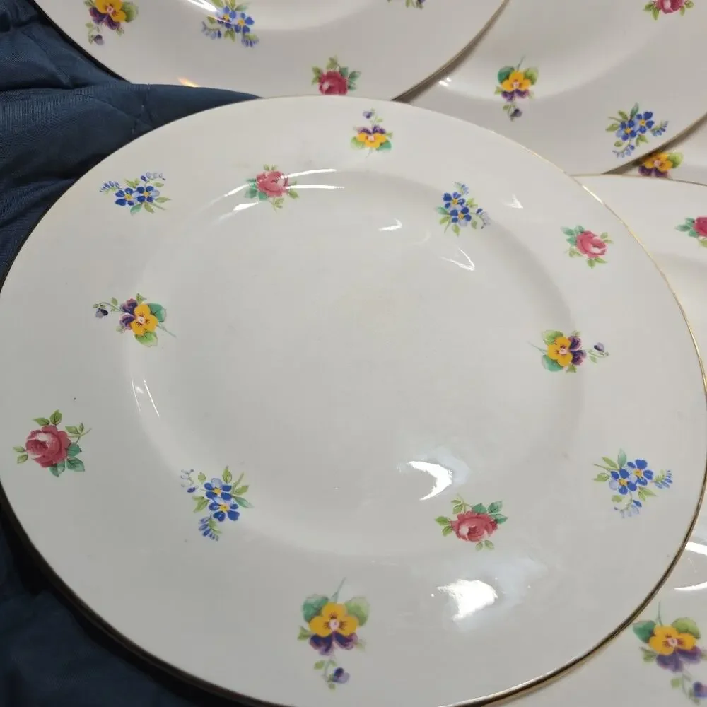 Crown Staffordshire Bone China Scattered Floral Lunch Plate 8 3/8” Set of 7
